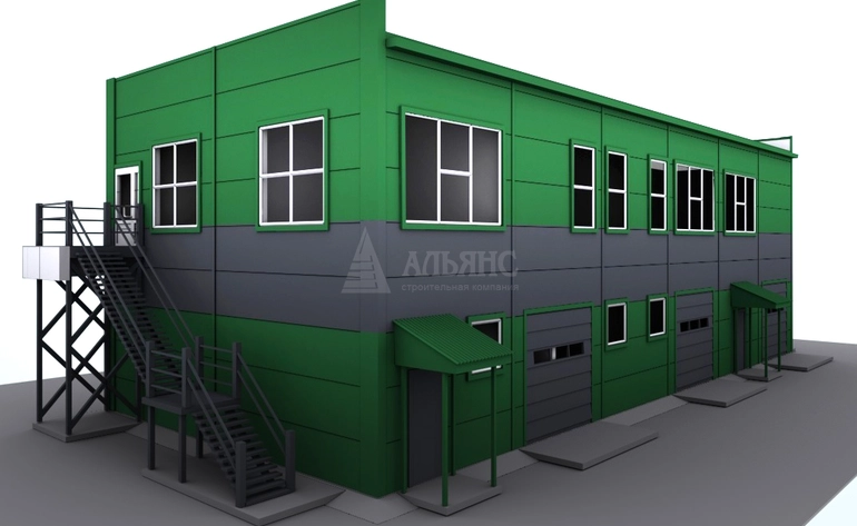 3D визуализация Торгово-офисное здание из сэндвич-панелей - фото 2